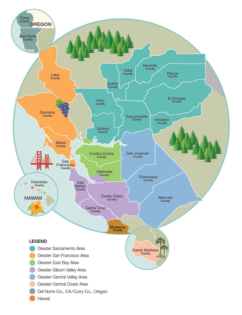 Detailed map of California with geographical features.